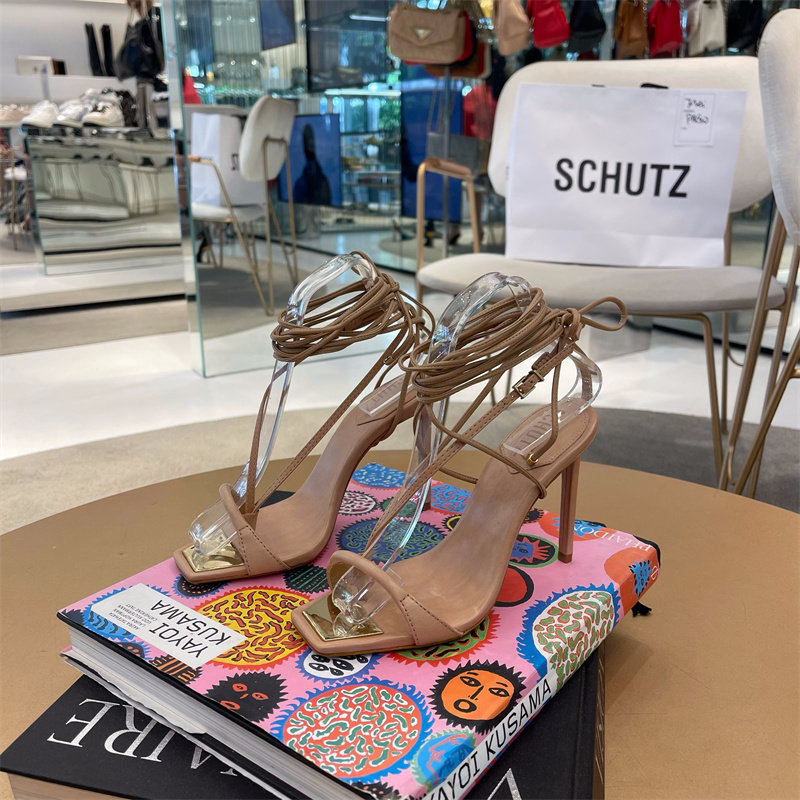 Schutz巴西专柜正品代购夏新款裸色牛皮性感绑带绝美高跟鞋