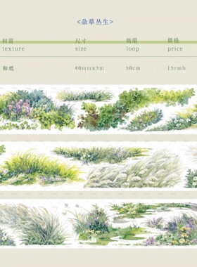 382 moodtape【杂草丛生】和纸无模切 4×100cm两循环 胶带分装