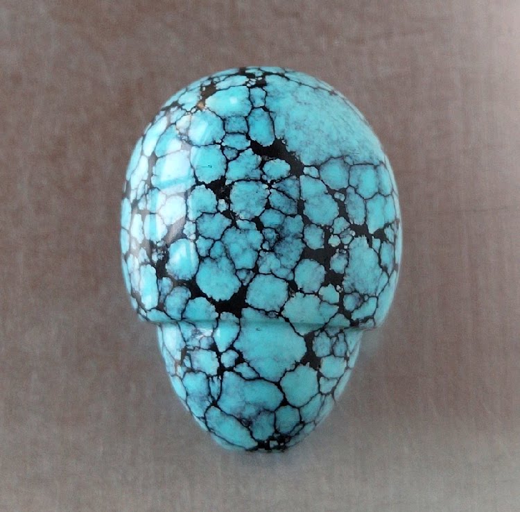 漂亮网花 高瓷 蓝 原矿绿松石无优化 一体三通 佛头 15*14*20