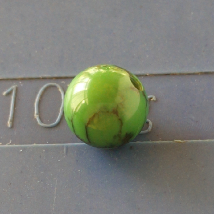 手工精制 浓阳正绿 菜籽黄 高瓷 原矿绿松石无优化 圆珠 7mm