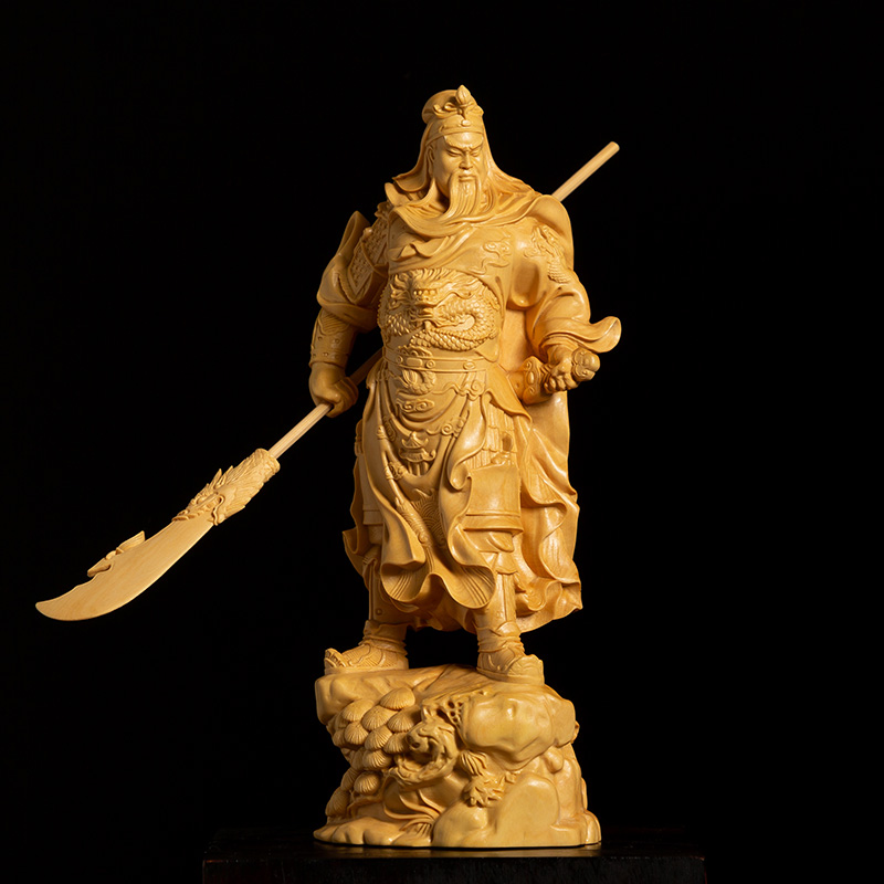 黄杨木供奉武财神摆件大刀关公