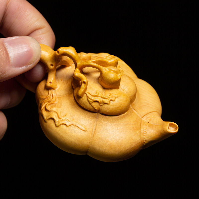 小叶黄杨木雕中式创意客厅摆件雕刻工艺品实木文玩把玩手把件茶壶