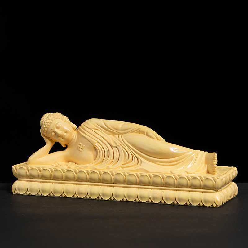 黄杨木供奉禅意摆件卧佛工艺品