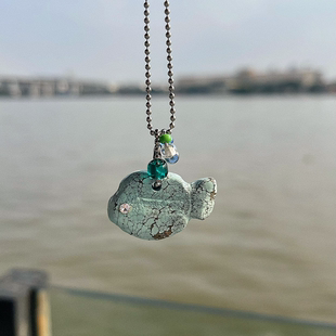 SMe amo原创天然湖北原矿绿松石小鱼长项链毛衣链加耳圈可作耳环