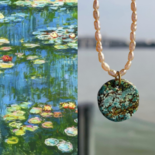 高级感一物一拍颈链 天然原矿绿松石特色圆牌珍珠项链时尚 SMe amo