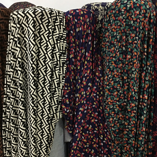 彩色春秋叶子薄弹力花色薄罗马沐兰棉丝滑手感短裙背心裙面料布料