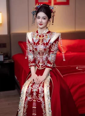 丝绒秀禾服 新款新娘结婚中式礼服秀禾婚服大码高端秀和显瘦