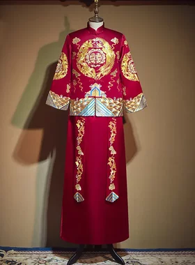 秀禾服男2026新款中式婚礼新郎服敬酒服男款礼服男士结婚唐装薄款