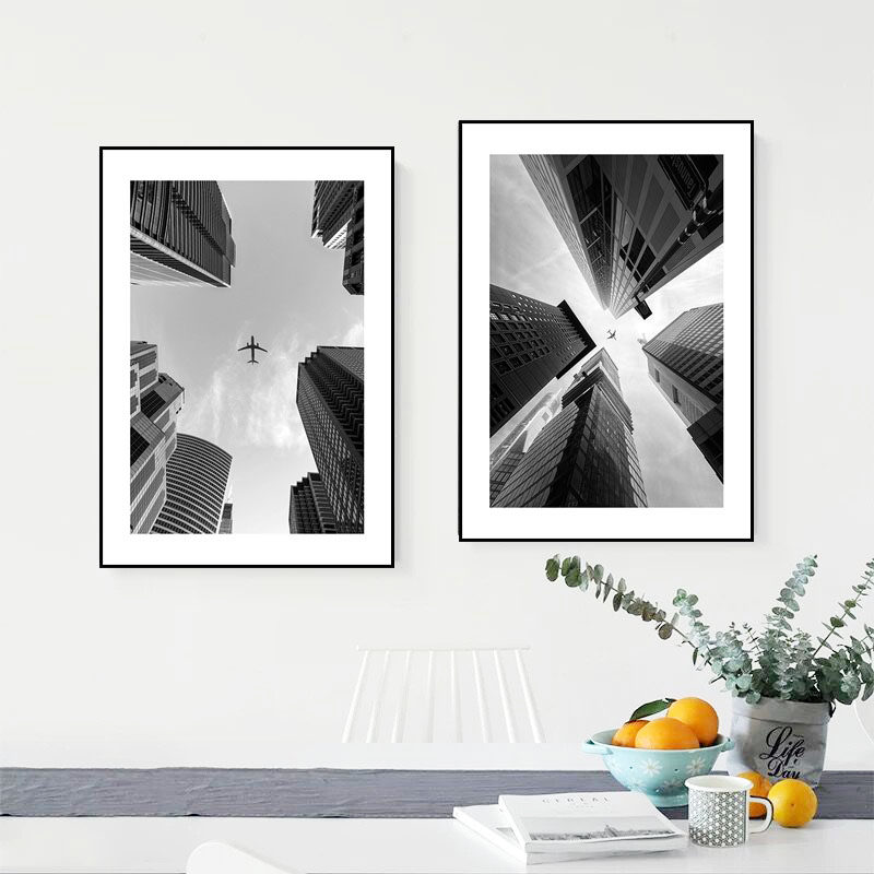 黑白建筑装饰画高级感挂画现代简约极简壁画办公室客厅卧室北欧画