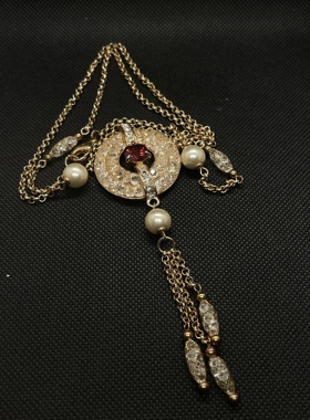 中古vintage意大利回流绞丝工艺人工培育红宝项链 白水晶项链019#