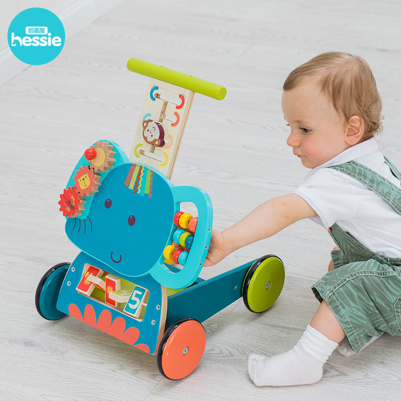 哈喜屋宝宝学步车手推车玩具 木质婴儿助步木头木制推着走三合一