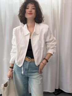 开衫 欧洲站2026年春装 短款 洋气钩花镂空夹克外套女翻领长袖 潮 新款