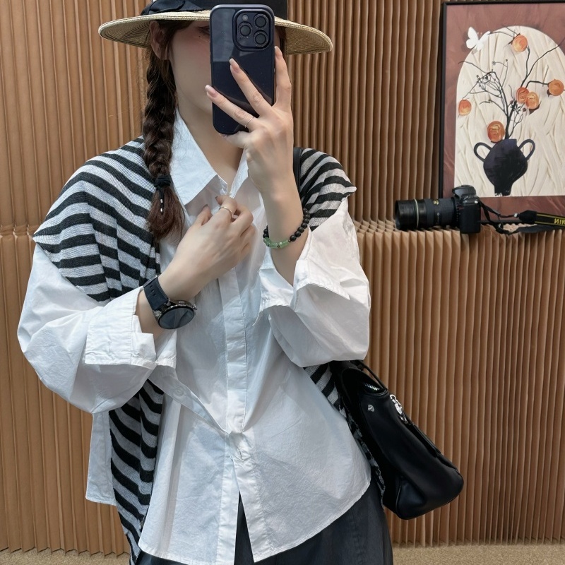 披肩两件套衬衫女韩版翻领长袖