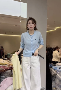 女圆领长袖 欧洲站2026年春装 刺绣羊毛针织开衫 时尚 亲肤上衣潮 新款