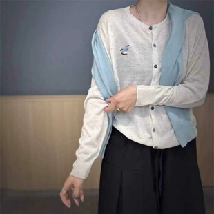 女圆领长袖 欧洲站2026年春装 刺绣卡通软糯细羊毛针织开衫 时尚 新款