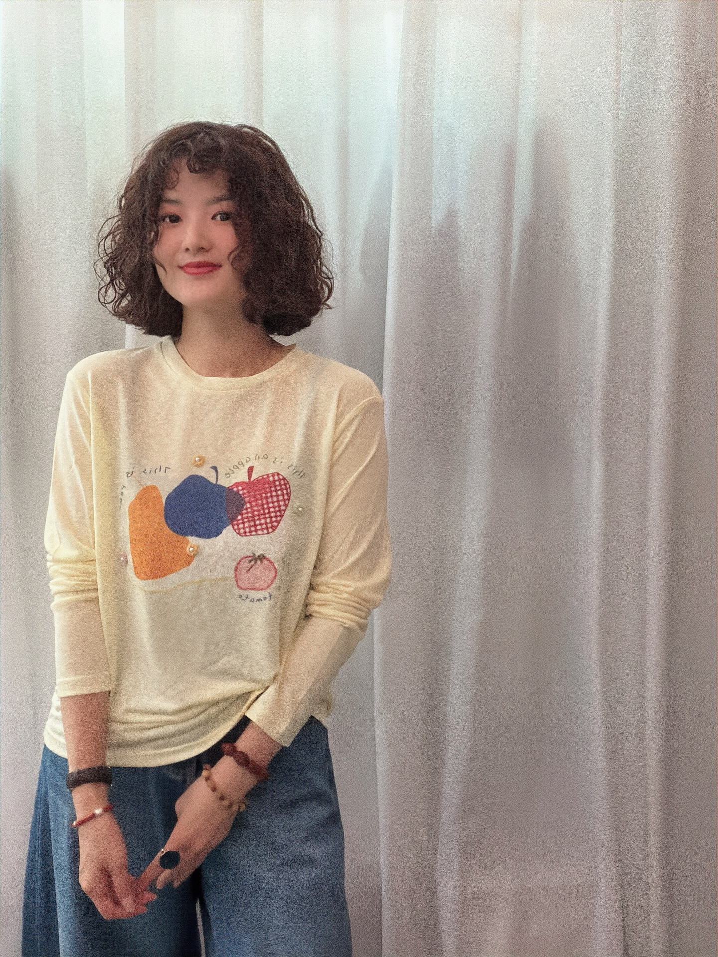 休闲订珠字母天丝面膜T恤女欧洲站2026春夏新款圆领长袖亲肤上衣