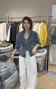 翻领口袋盖开衫 欧洲站2026年春装 重工亮片牛仔外套女韩版 时尚 新款