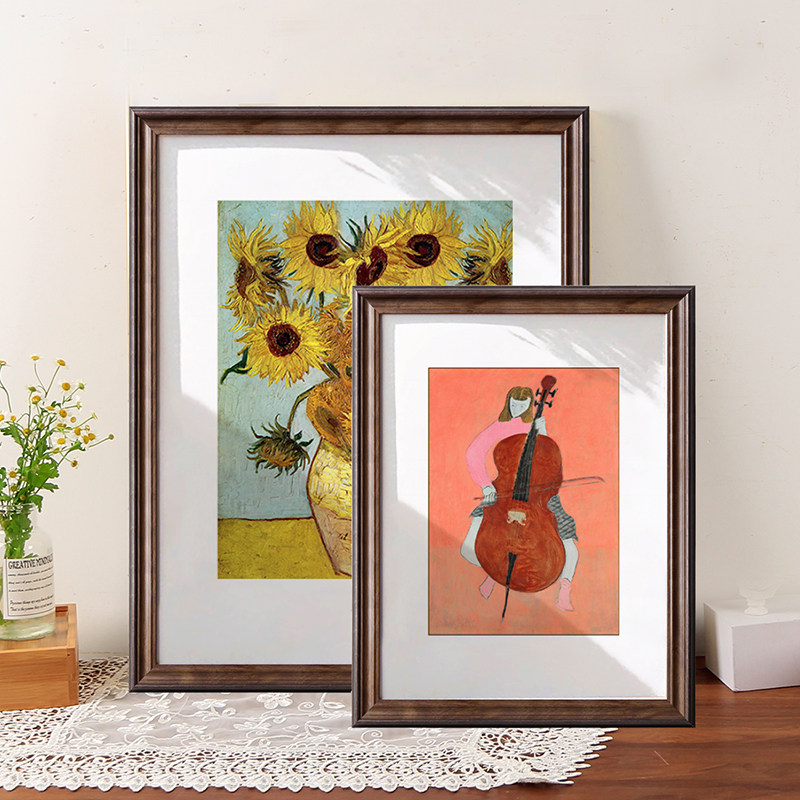 美式黑胡桃木色大尺寸画框挂墙24寸8开4K装饰相框定制尺寸20寸A3