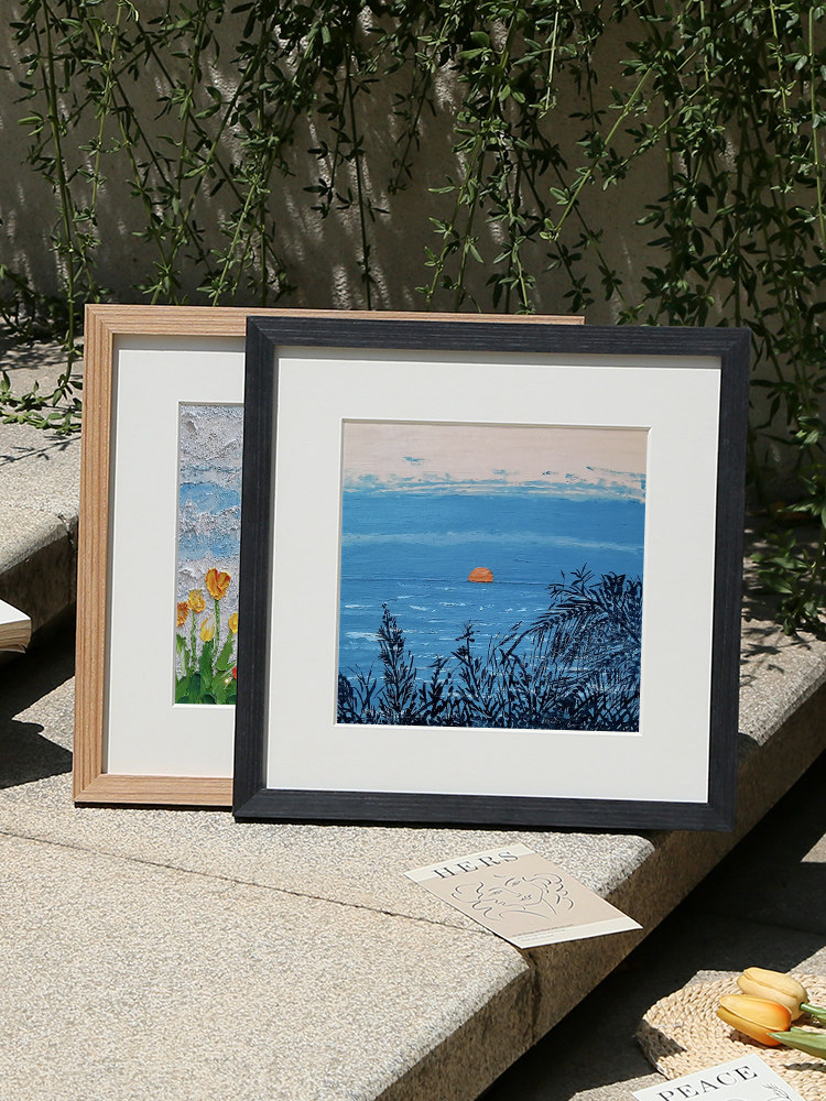 实木装裱国画相框方形画框挂墙裱画50cm十字绣钻石33书法38定制40