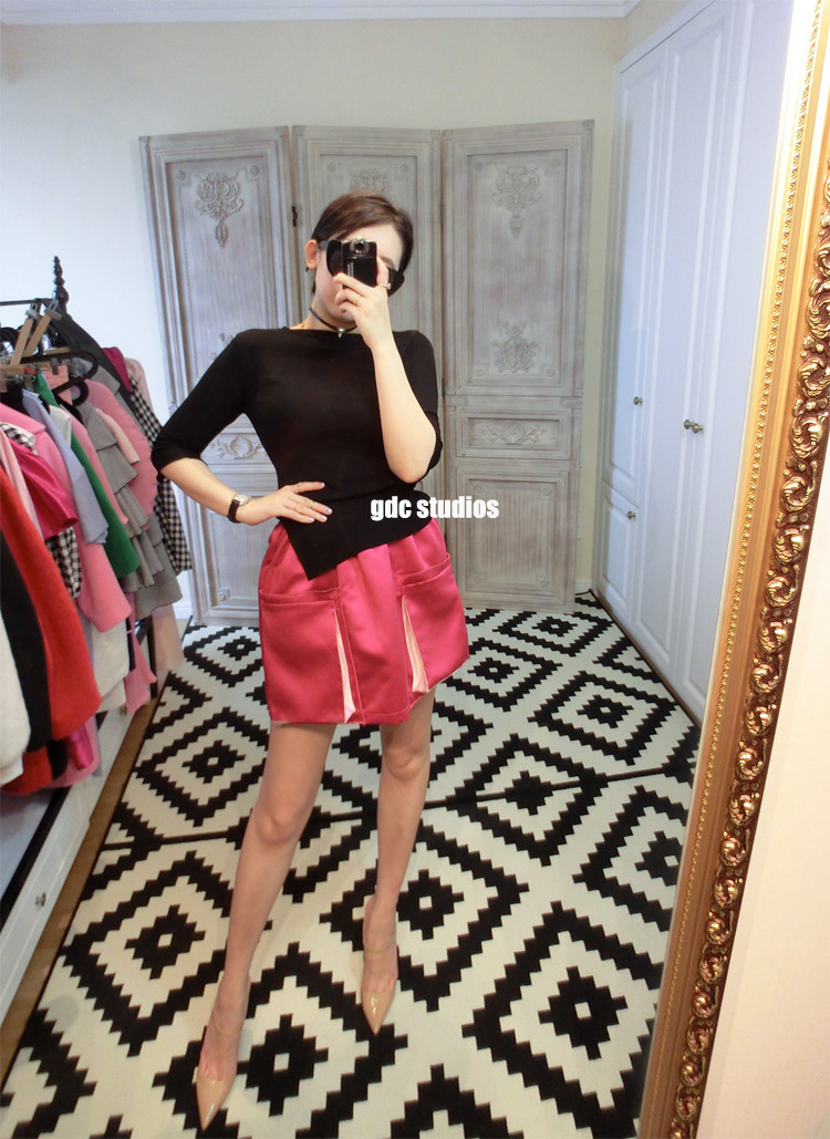 18 three-dimensional pocket Rose red The waist Versatile Show thin Hit color Mosaic David Cake UltraShort Half skirtin the Women's clothing/Boutique , Skirts  category - from Buy2taobao.com to provide professional Taobao agent buy service