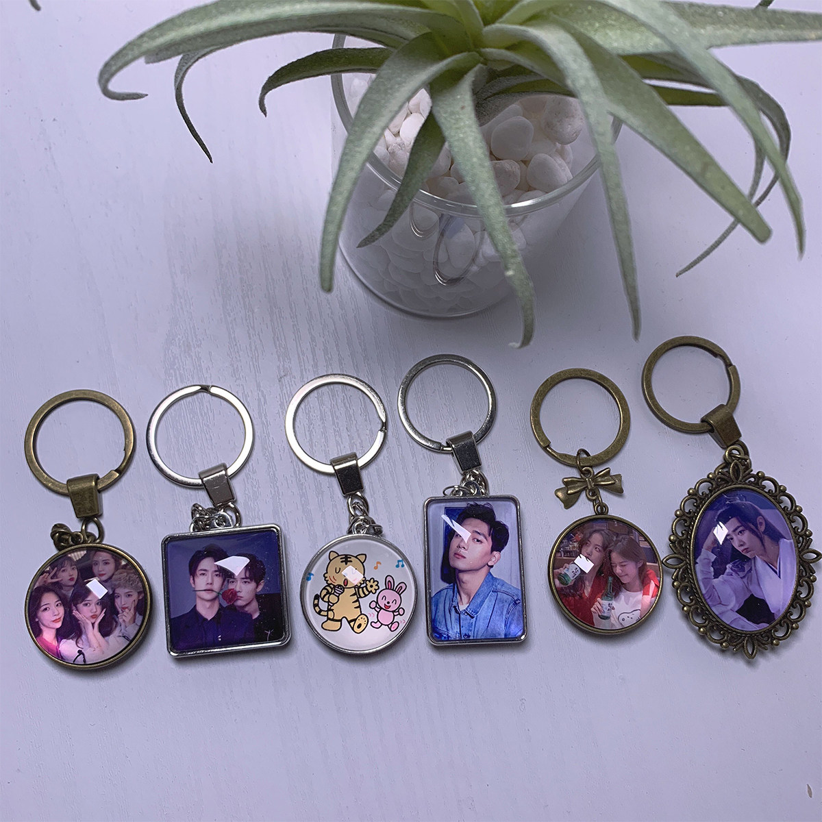 复古宝石照片钥匙扣创意定制新奇个性男女挂件送朋友生日情侣礼品