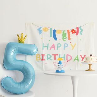 40寸蓝色皇冠数字气球生日拍照道具装饰儿童周岁孩子百天场景布置