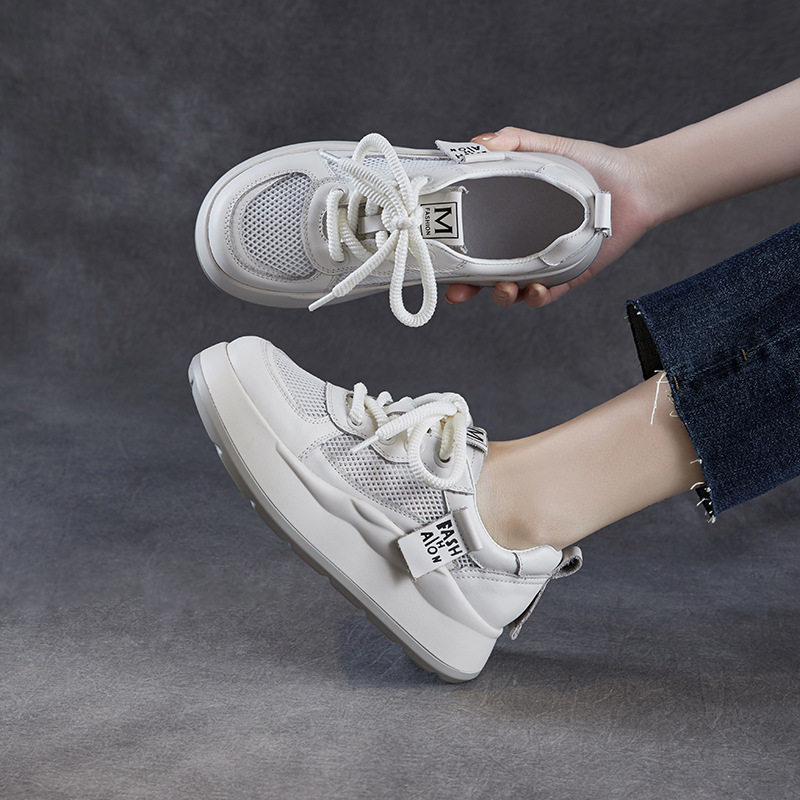 真皮休闲鞋女网面透气厚底薄款镂空单鞋2025春夏新款运动板鞋学生,女鞋,网面鞋,淘宝优惠券,粉丝福利购,淘宝优惠卷