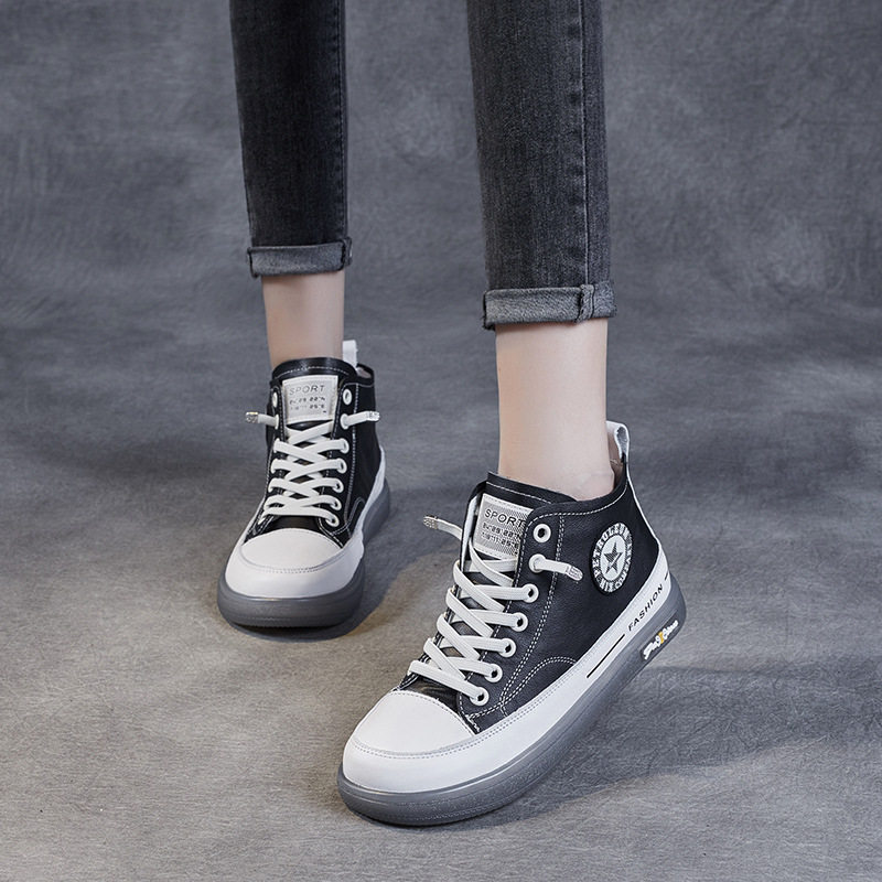 单鞋女春秋小白鞋2024年新款真皮牛筋底休闲软底高帮女鞋平底爆款,女鞋,深口单鞋,淘宝优惠券,粉丝福利购,淘宝优惠卷