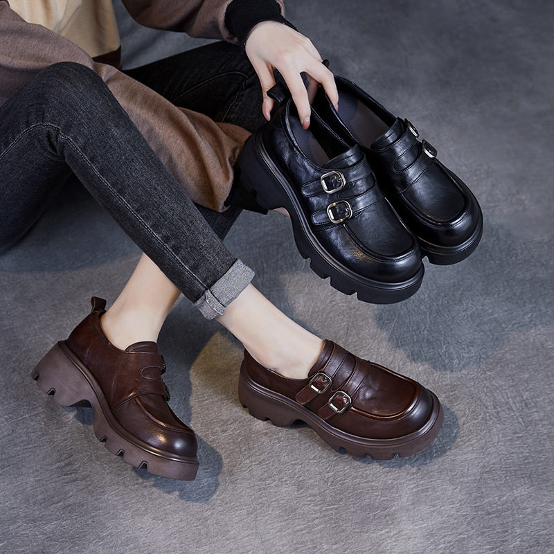 至美本色JK乐福鞋女2025春季新款厚底轻奢黑色小皮鞋皮带扣单鞋子,女鞋,乐福鞋（豆豆鞋）,淘宝优惠券,粉丝福利购,淘宝优惠卷