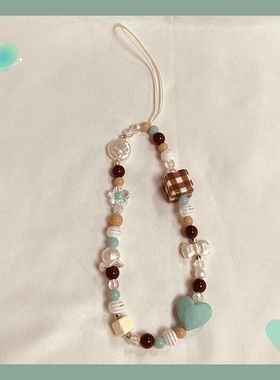 薄荷奶咖biscuits饼干原创自制绿色简约串珠手机链少女挂饰挂件