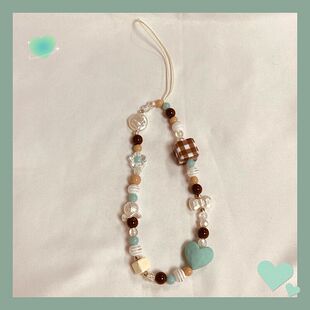 薄荷奶咖biscuits饼干原创自制绿色简约串珠手机链少女挂饰挂件