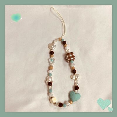 薄荷奶咖biscuits饼干原创自制绿色简约串珠手机链少女挂饰挂件