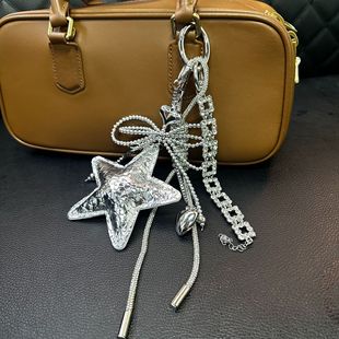 原创皮革全钻立体星星挂件miu风包挂蝴蝶结挂饰白色系ins风钥匙扣