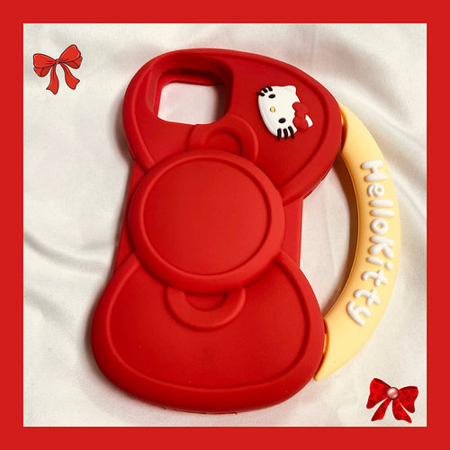 Hinlucky日韩可爱红色蝴蝶结猫咪适用苹果17手机壳iphone16promax