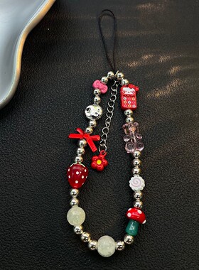 ins可爱红色电话kitty挂绳ccd相机小众挂链diy串珠包包装饰品
