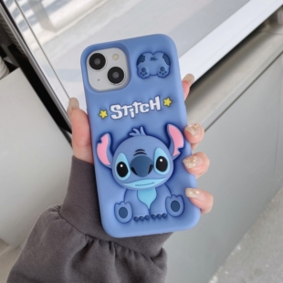 立体卡通可爱蓝色史迪仔带支架适用iPhone15手机壳苹果14promax/11/12/13