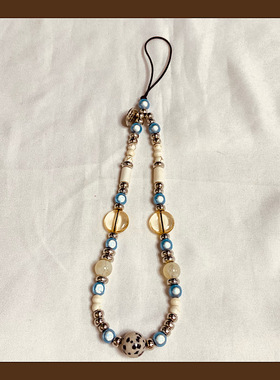 海盐系蓝色撞色亚克力珠手机挂链条清新小众ccd包包钥匙扣挂件女