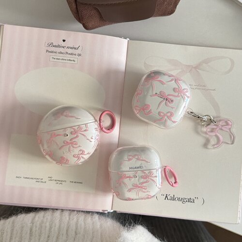 适用华为freeclip2耳机套freebuds7i韩系ins粉色蝴蝶结6i吊坠苹果airpods4带挂件三星buds2无线蓝牙pro4硅胶