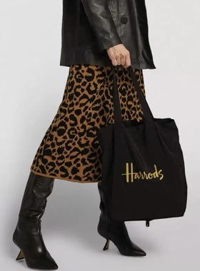 周A家harrods可折叠拉链购物袋环保单肩尼龙材质通勤大容量购物袋