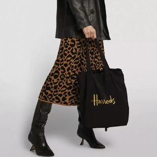 周A家harrods可折叠拉链购物袋环保单肩尼龙材质通勤大容量购物袋