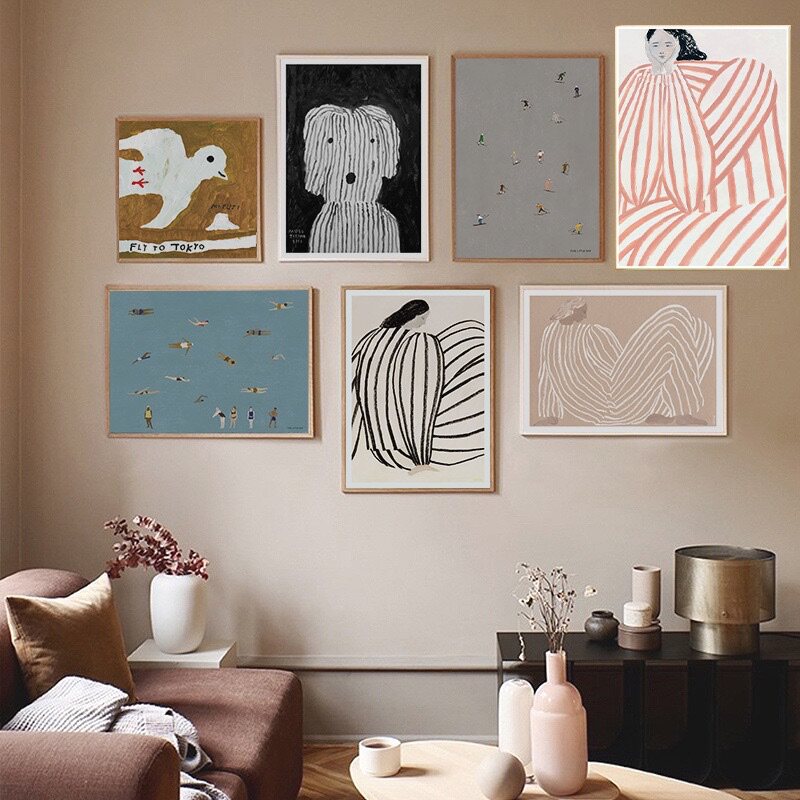 周a家artsy文艺复古北欧艺术抽象线条艺术海报客厅装饰画图片画芯