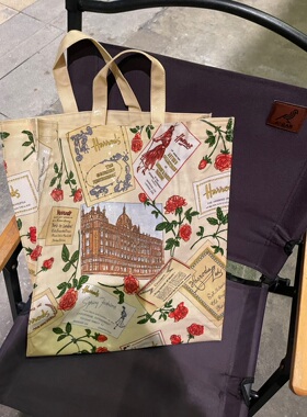 周A家Harr*ds手拎PVC超大号玫瑰哈罗德防水防油环保购物袋