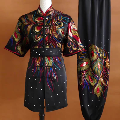 竞赛比赛丝绸刺绣龙凤太极服 女子长拳服武术服装 南拳服 功夫服