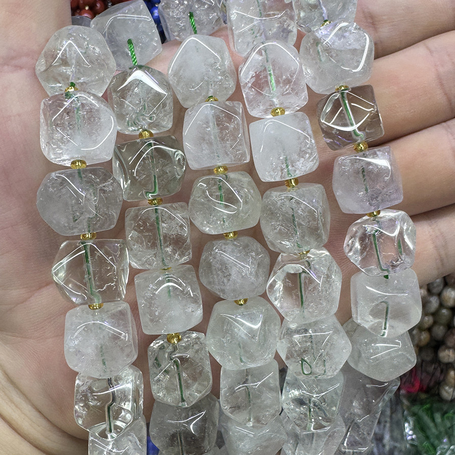 天然绿水晶散珠方糖切面绿水晶原石手链项链DIY半成品手串珠饰品