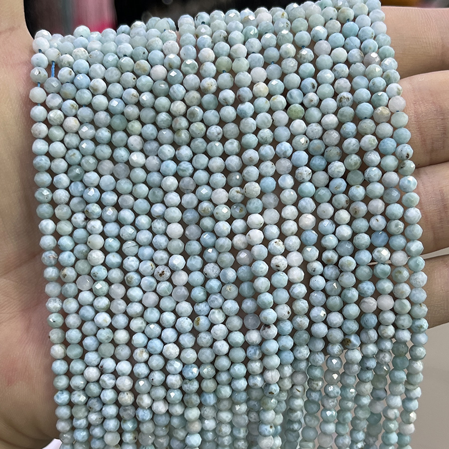 天然拉利玛圆珠切面海纹石珠子手链项链半成品珠DIY手串饰品配件