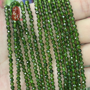 天然绿透辉石水晶圆珠切面散珠手链项链半成品DIY手串饰品3.3mm