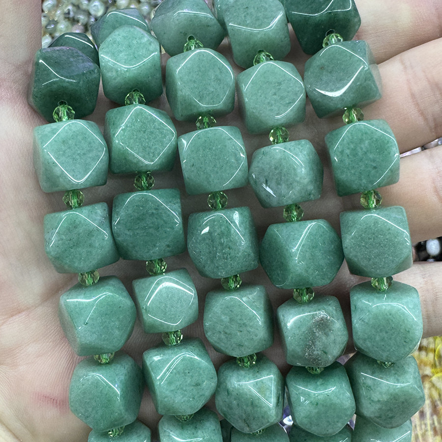 天然绿东陵玉散珠方糖切面绿水晶原石手链项链DIY半成品手串饰品