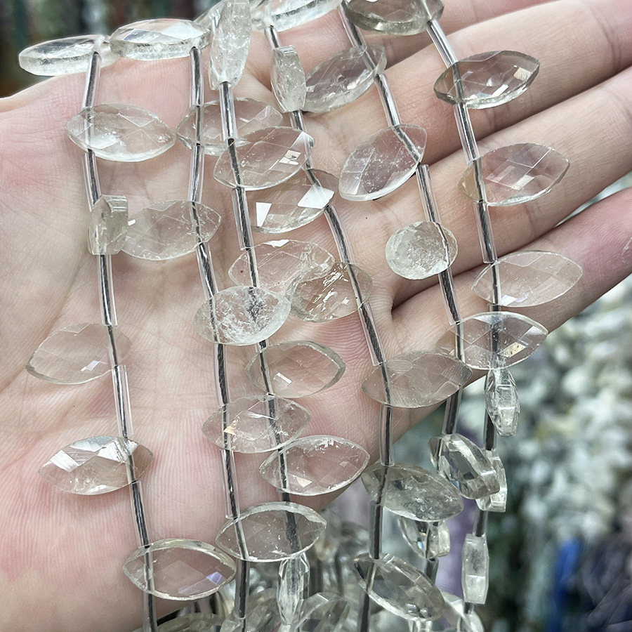 天然茶水晶切面叶子散珠水晶原石手链项链半成品DIY手串饰品配件