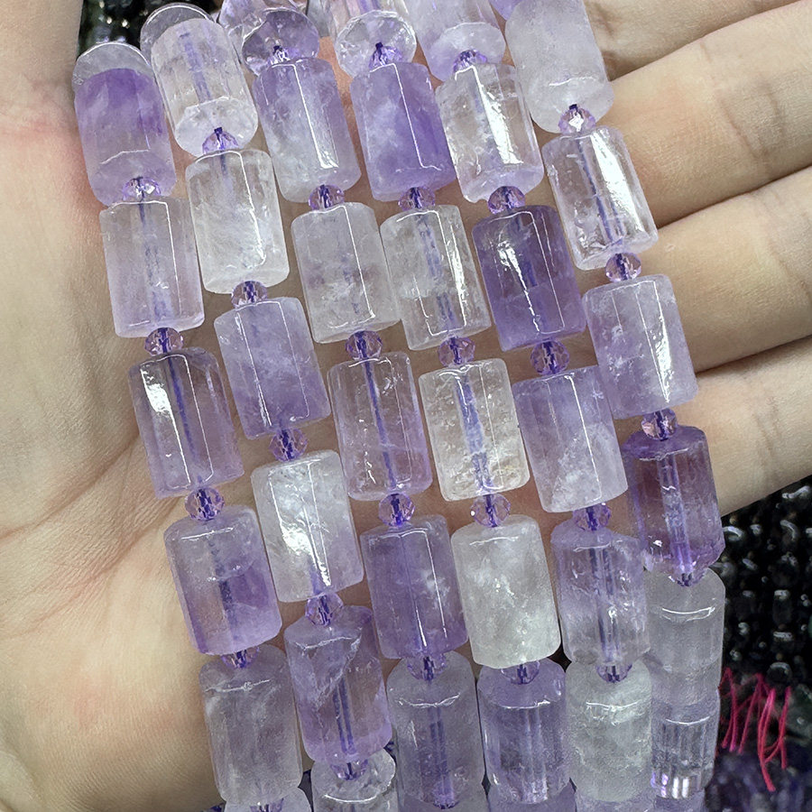 天然渐变紫水晶散珠切面圆柱水晶原石手链项链DIY半成品手串饰品