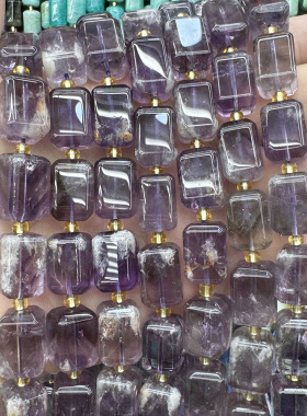 天然紫水晶塔晶散珠长方柱切面水晶原石手链项链DIY半成品手串珠